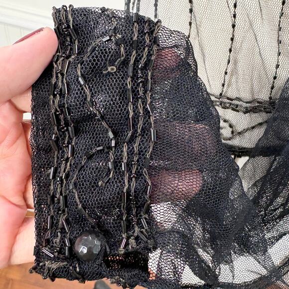 Beaded Fringe Mesh Cardigan Sheer Boho Whimsigoth Goth Witchy Party Cocktail - Picture 11 of 14